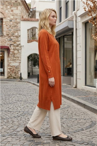 Ön Çiçek Baskılı Tunik 36231 Oranj