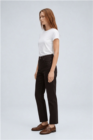 Dikişsiz Paça Mom Fit Kot Pantolon 764 Düz Antasit