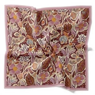 Levidor I-1142 Çiçek Baskılı Twill İpek Eşarp - Pembe