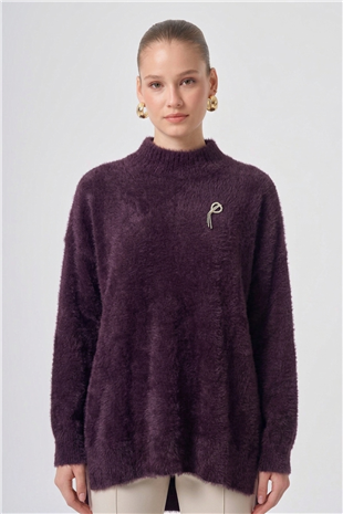 Nuss 102 Balıkçı Yaka Angora Kazak Bordo