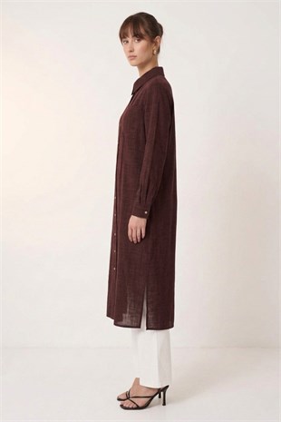 Armine Trend 26KT461 Düğme Detaylı Uzun Tunik Bordo