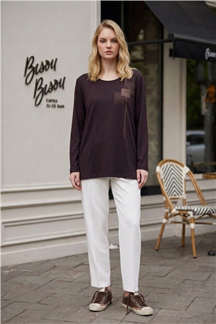 Bir Yanı Taş Baskılı Anne Bluzu 27129 Lacivert