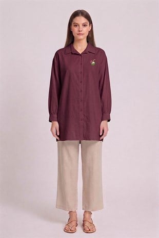 Basic Nakışlı Tunik 260198 - Mürdüm