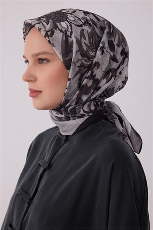 Belli 1194 Soyut Desenli Rozy Eşarp Siyah - Gri