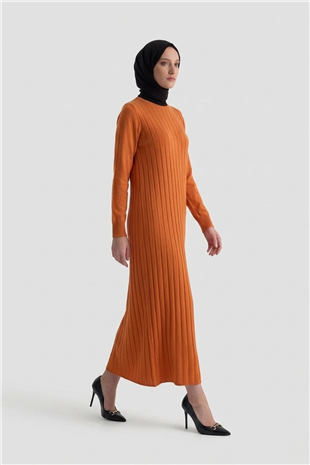 Armine Trend 25KTD901 Kendinden Şerit Detay Elbise Şeftali