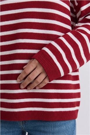 Çizgili Tunik 146049 Kırmızı - Beyaz