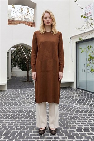 Ön Çiçek Baskılı Tunik 36231 Taba