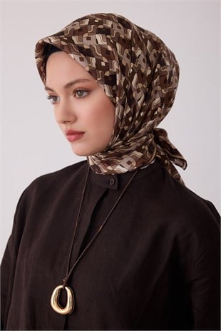Belli 4402 Prizma Kafes Geometrik %100 Twill İpek Eşarp Vizon