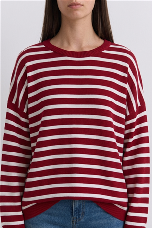 Çizgili Tunik 146049 Kırmızı - Beyaz