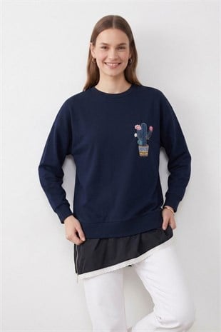 Etek Ucu Dantel Detay Kaktüs Tunik 10818 F.Navy