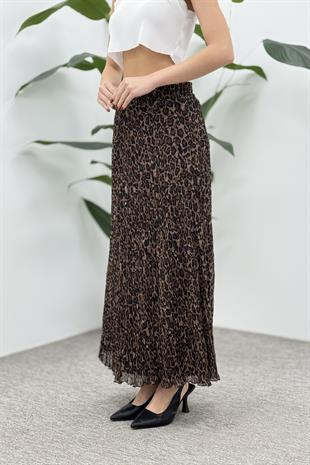 Sentez 5432 Şifon Kırıştırma Etek - Camel - Kahve