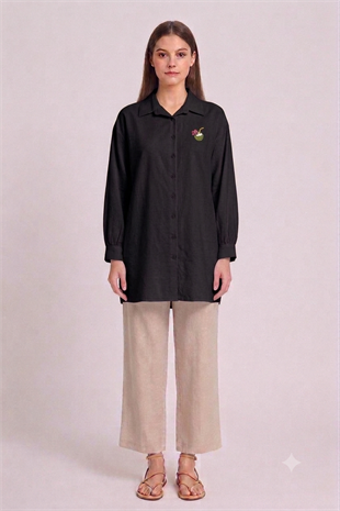 Basic Nakışlı Tunik 260198 - Siyah