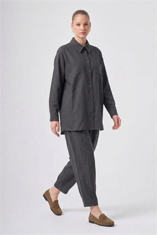 Nuss 1092 Çift Cep Detay Kendinden Desenli Takım Siyah