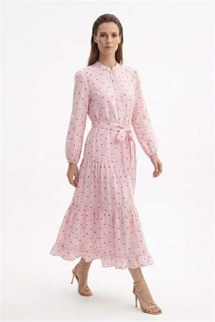 Puantiyeli Elbise 1602 Pembe