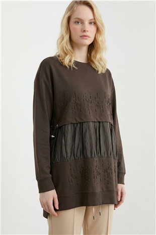 Dik Taş Baskılı Tunik 10825 Browni