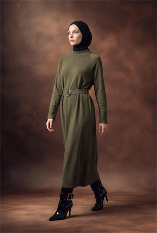 Armine Trend 26KTD911 Kemer Detaylı Elbise Haki