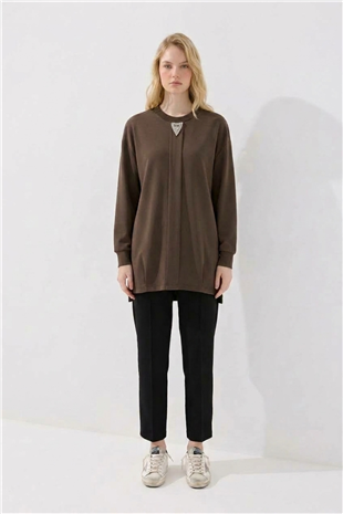 Ön Taş Baskılı Tunik 10821 Browni