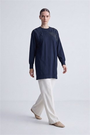 Yaprak İşlemeli Tunik 10817 F.Navy