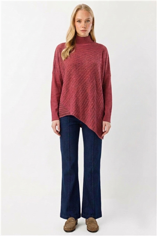 Ghisa Yarasa Kol Balıkçı Yaka Tunik 4193 Bordo