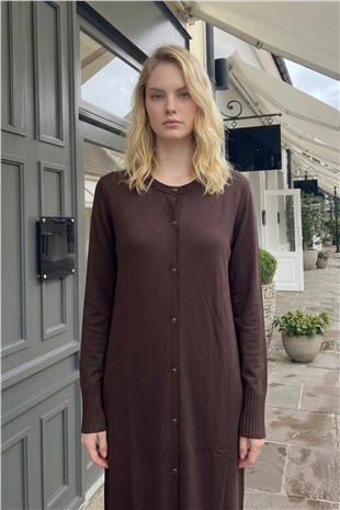 Düğme Detaylu Tam Boy Hırka 36338 Kahve
