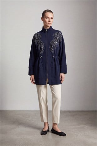 Payet İşlemeli Büzgülü Tunik 10836 F.Navy Tunik PUANE 
