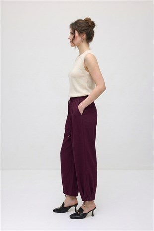 Sentez 5551 Paçası Kapsüllü Şalvar Pantolon Bordo