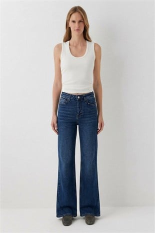 İspanyol Mom Fit Pantolon 1706 Koyu Mavi Kot