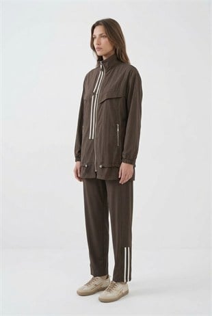 Şerit Geçiş Detaylı Pantolonlu Takım 1627 Browni