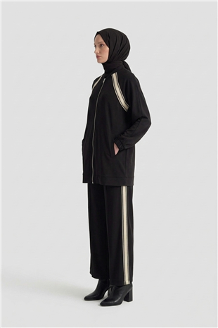 Armine Trend Ribana Detaylı Modal Pantolonlu Takım Siyah
