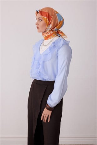 Belli 4401 Köşeli Ritim Geometrik %100 Twill İpek Eşarp Acı Kahve