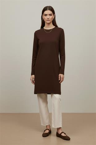 Uzun Kollu İçlik Tunik 40021 - Browni