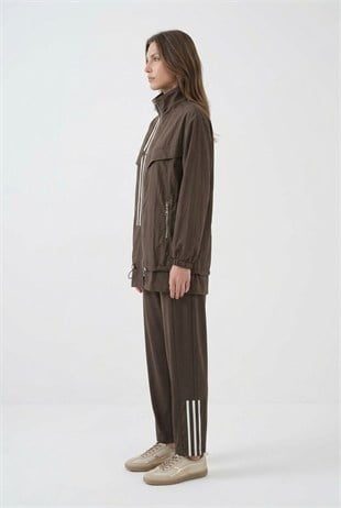 Şerit Geçiş Detaylı Pantolonlu Takım 1627 Browni