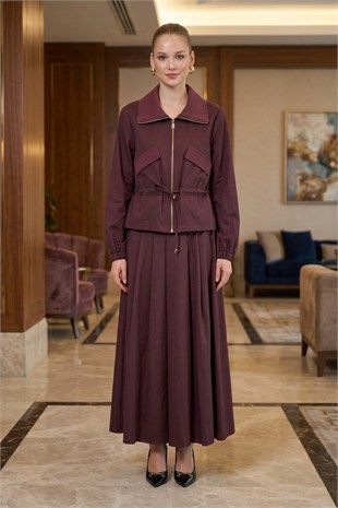 Nuss 1068 Triko Sahte Cep Detay Etekli Takım Mürdüm
