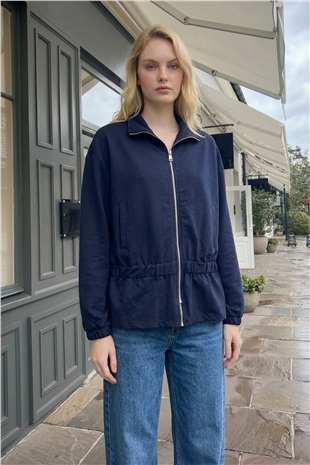 Bel Büzgü Detay Ceket 32575 F.Navy