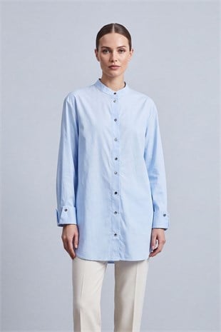 Hakim Yaka Poplin Tunik 10791 Mavi Tunik PUANE 