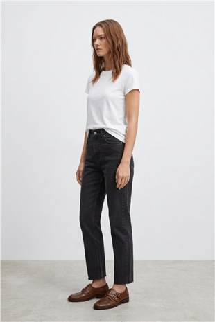 Dikişsiz Paça Mom Fit Kot Pantolon 764 Düz Antasit