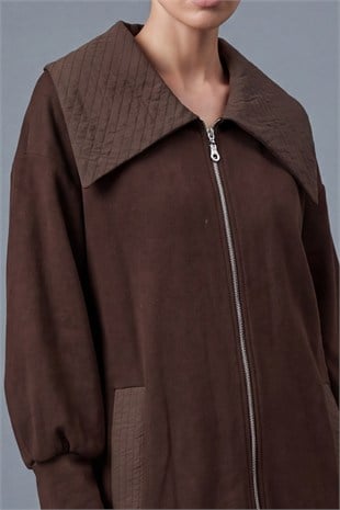 Geniş Yaka Fermuarlı Kap 15286 Browni