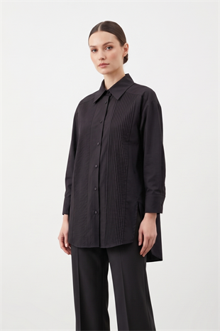 Zarif Pileli Tunik 260118 - Siyah