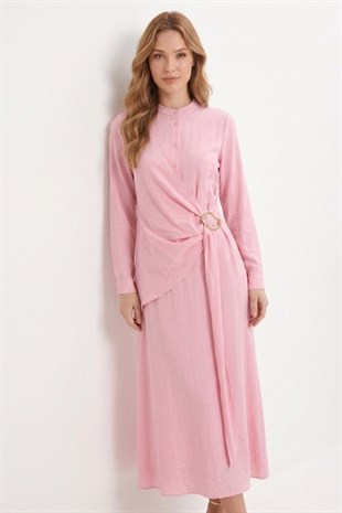 Asimetrik Tokalı Elbise 0037459 Pembe