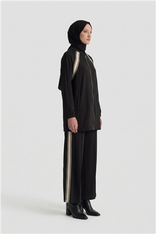 Armine Trend Ribana Detaylı Modal Pantolonlu Takım Siyah