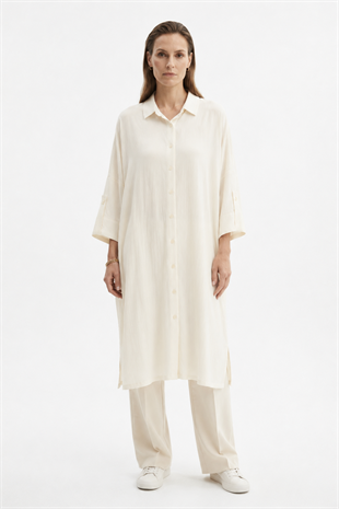 Oversize Apolet Detaylı Tunik 0034296 - Ekru
