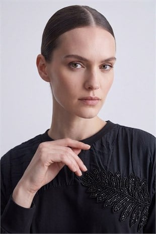 Yaprak İşlemeli Tunik 10817 Siyah