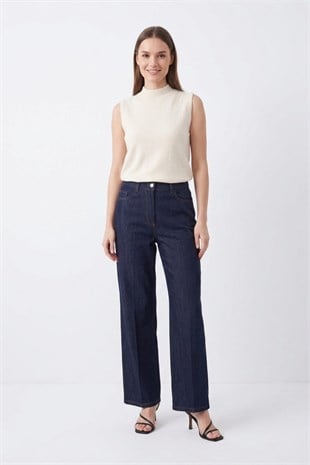 Dikiş Detay Bol Paça Pantolon 32481 F.Navy