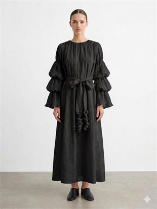 Kol Volan Oversize Elbise 32474 - Siyah