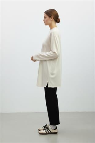Uzun Kollu Basic İçlik Tunik 40017 - Ekru