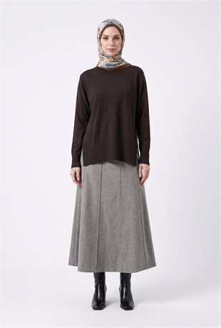 Armine Trend 26KTD415 Ön Dik Çizgi Detaylı Tunik Kahverengi