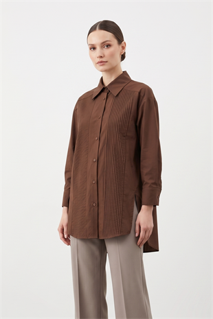 Zarif Pileli Tunik 260118 - Kahve