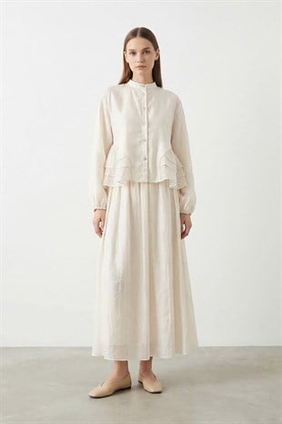 Bluzu Kat Detay Etekli Takım 32502 - Ekru