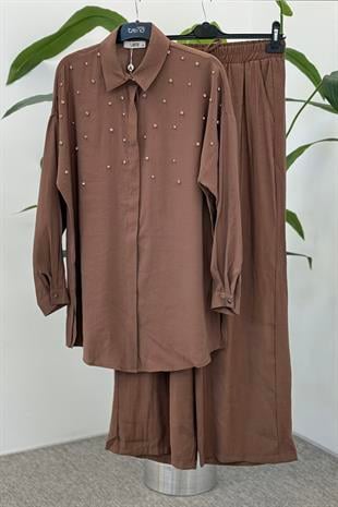 Armine Trend 25YT6139 Taş Detaylı Pantolonlu Takım - Kahverengi