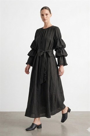Kol Volan Oversize Elbise 32474 - Siyah